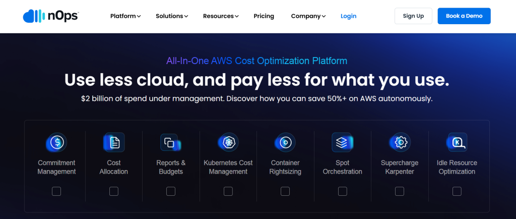 Screenshot of nOps AWS cost optimization real-time monitoring and insights dashboard.